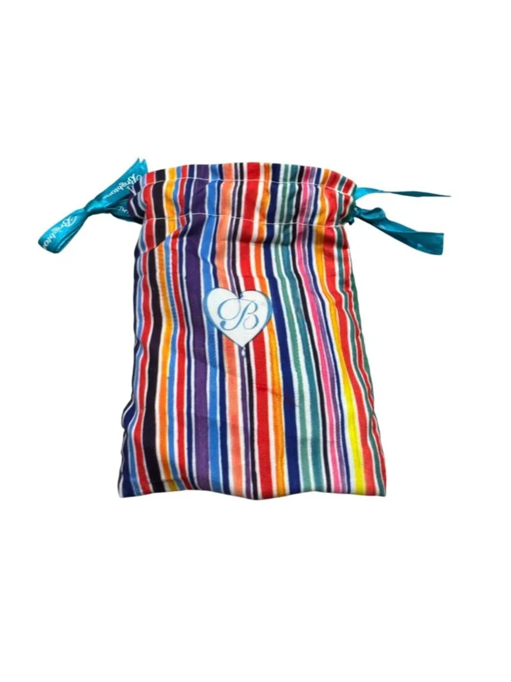 set of 2 Striped Multicolor Drawstring Bag With Blue Ribbon Closure 4.5x5.75